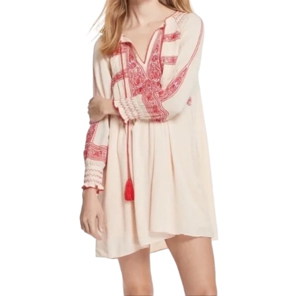 Free People Dresses & Skirts - Free People Wind Willow Dress in Cream & Red Size Large